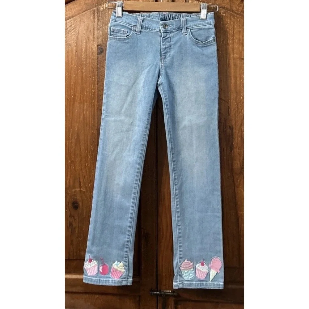 Gymboree Girls Embroidered Cupcake & Ice Cream Stretch Denim‎ Jeans Sz 8